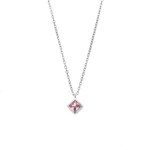 Μενταγιόν Senza Silver 925 τετράγωνο με ροζ Πέτρα