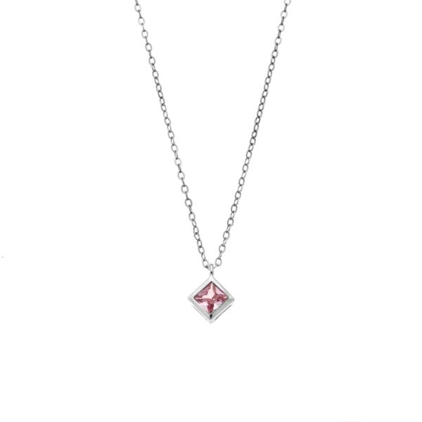 Μενταγιόν Senza Silver 925 τετράγωνο με ροζ Πέτρα