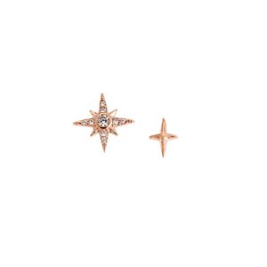 Σκουλαρίκια Γυναικεία SENZA ροζ επιχρυσωμένο ασήμι 925, αστεράκια με λευκά ζιργκόν