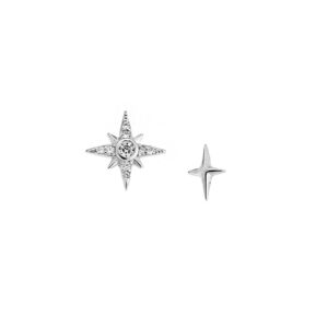 Σκουλαρίκια Γυναικεία SENZA ασήμι 925, αστεράκια με λευκά ζιργκόν