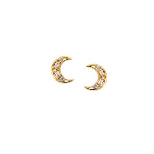 Σκουλαρίκια Γυναικεία SENZA επιχρυσωμένο ασήμι 925, φεγγάρι με λευκά ζιργκόν