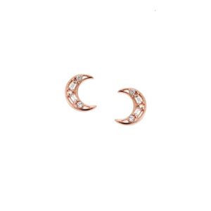 Σκουλαρίκια Γυναικεία SENZA ροζ επιχρυσωμένο ασήμι 925, φεγγάρι με λευκά ζιργκόν