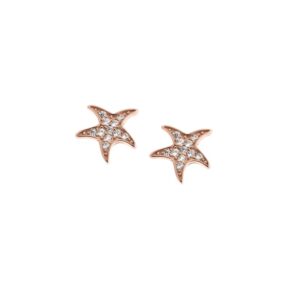 Σκουλαρίκια Γυναικεία SENZA ροζ επιχρυσωμένο ασήμι 925, αστερίας με λευκά ζιργκόν