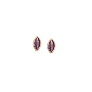 Σκουλαρίκια SENZA ροζ επιχρυσωμένο ασήμι 925, φύλλο με μωβ ζιργκόν