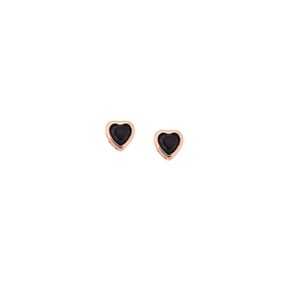 Σκουλαρίκια SENZA ροζ επιχρυσωμένο ασήμι 925, καρδιά με μαύρο ζιργκόν