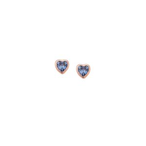 Σκουλαρίκια SENZA ροζ επιχρυσωμένο ασήμι 925, καρδιά με γαλάζιο ζιργκόν