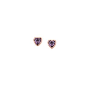 Σκουλαρίκια SENZA ροζ επιχρυσωμένο ασήμι 925, καρδιά με μωβ ζιργκόν