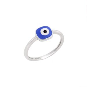 Δαχτυλίδι Senza ασήμι 925, μπλε μάτι τετράγωνο με σμάλτο