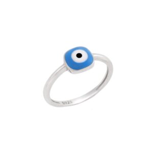 Δαχτυλίδι Senza ασήμι 925, γαλάζιο μάτι τετράγωνο με σμάλτο
