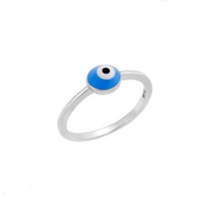 Δαχτυλίδι Senza ασήμι 925, γαλάζιο μάτι στρογγυλό με σμάλτο