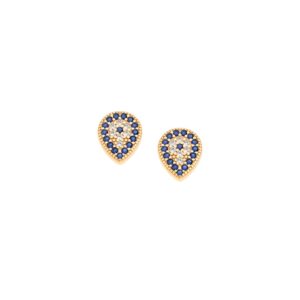 Σκουλαρίκια Senza επιχρυσωμένο ασήμι 925, μάτι σε σχήμα δάκρυ με λευκά και μπλε ζιργκόν