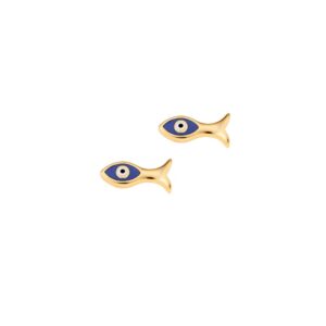 Σκουλαρίκια Senza επιχρυσωμένο ασήμι 925, μπλε ψαράκι με μάτι και σμάλτο