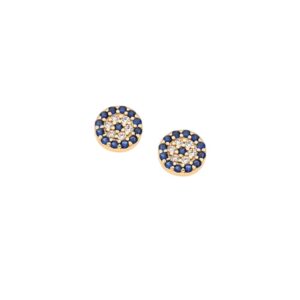 Σκουλαρίκια Senza επιχρυσωμένο ασήμι 925, μάτι στρογγυλό με λευκά και μπλε ζιργκόν