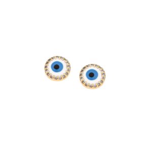 Σκουλαρίκια Senza επιχρυσωμένο ασήμι 925, γαλάζιο ματάκι με ζιργκόν και σμάλτο