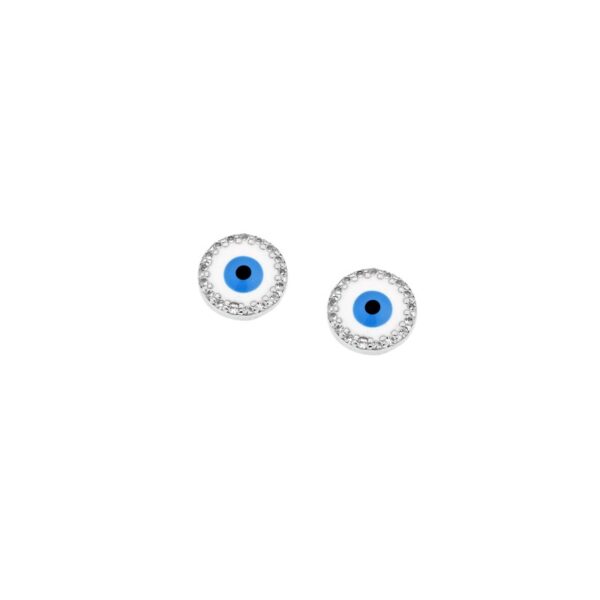 Σκουλαρίκια Senza ασήμι 925, γαλάζιο ματάκι με ζιργκόν και σμάλτο