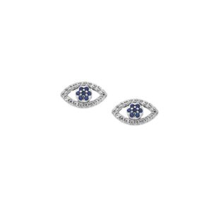 Σκουλαρίκια Senza ασήμι 925, μάτι με μπλε και λευκά ζιργκόν