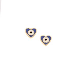 Σκουλαρίκια Senza επιχρυσωμένο ασήμι 925, μπλε καρδούλα με μάτι και σμάλτο
