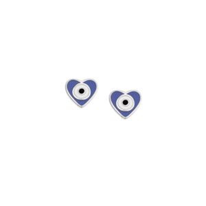Σκουλαρίκια Senza ασήμι 925, μπλε καρδούλα με μάτι και σμάλτο
