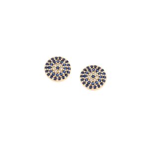 Σκουλαρίκια Senza επιχρυσωμένο ασήμι 925, μάτι στόχος με λευκά και μπλε ζιργκόν