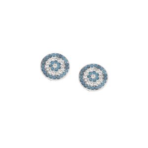 Σκουλαρίκια Senza ασήμι 925, μάτι στόχος με λευκά και μπλε ζιργκόν