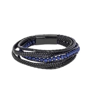 Βραχιόλι Senza Men's Steel Black & Blue Leather Strap