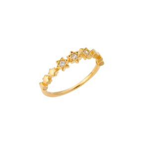 Δαχτυλίδι Senza κίτρινο επιχρυσωμένο ασήμι 925, βεράκι με αστεράκια και λευκά ζιργκόν