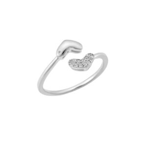Δαχτυλίδι Senza ασήμι 925, διπλή καρδιά με λευκά ζιργκόν