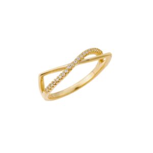 Δαχτυλίδι Senza κίτρινο επιχρυσωμένο ασήμι 925, διπλό βεράκι χιαστί με λευκά ζιργκόν