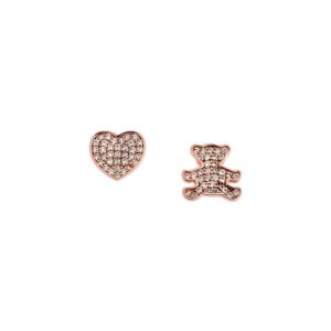 Σκουλαρίκια Γυναικεία SENZA ροζ επιχρυσωμένο ασήμι 925, καρδιά με αρκουδάκι