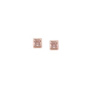 Σκουλαρίκια SENZA ροζ επιχρυσωμένο ασήμι 925, τετράγωνο με λευκό ζιργκόν