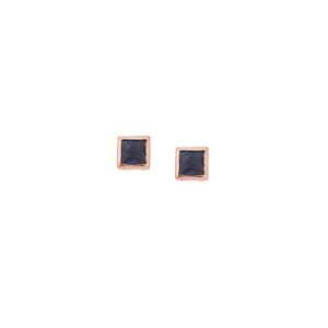 Σκουλαρίκια SENZA ροζ επιχρυσωμένο ασήμι 925, τετράγωνο με μπλε ζιργκόν