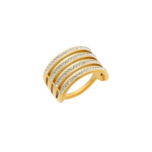Δαχτυλίδι Senza Gold Plated Steel, φαρδύ με λευκές πέτρες