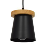 GloboStar® LANA 01424 Μοντέρνο Κρεμαστό Φωτιστικό Οροφής Μονόφωτο 1 x E27 με Ξύλινη Βάση και Μαύρο Καπέλο Φ13 x Y17cm