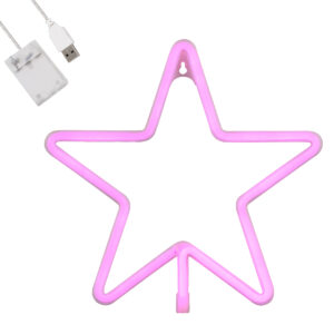 GloboStar® 78586 Φωτιστικό Ταμπέλα Φωτεινή Επιγραφή NEON LED Σήμανσης STAR 5W με Καλώδιο Τροφοδοσίας USB - Μπαταρίας 3xAAA (Δεν Περιλαμβάνονται) - Ροζ