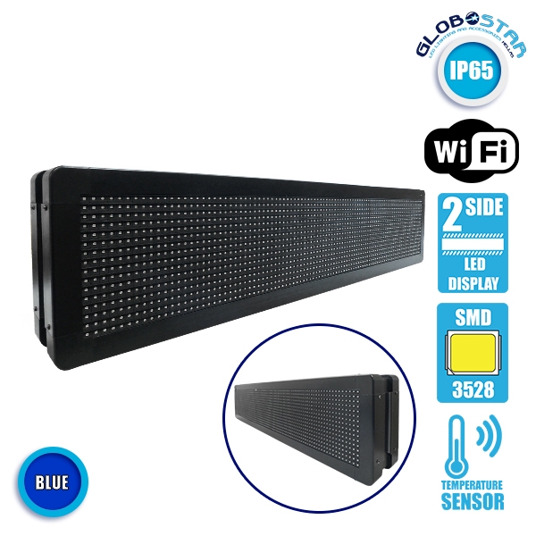 GloboStar® 90303 Κυλιόμενη Ψηφιακή Επιγραφή P10 LED SMD AC 220-240V με Wi-Fi - Αδιάβροχή IP65 - Διπλής Όψης - Μ104 x Π12 x Υ20cm Μπλε