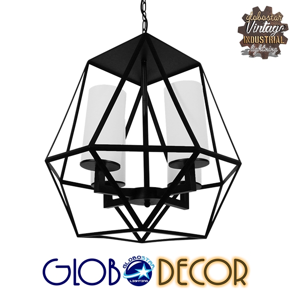 GloboStar® DASTAR 01001-1 Vintage Industrial Κρεμαστό Φωτιστικό Οροφής Πολύφωτο 4 x E27 Μαύρο Μεταλλικό Πολυέλαιος Φ52 x Y53cm