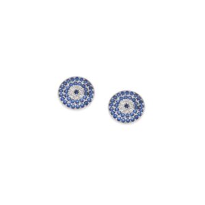 Σκουλαρίκια Senza ασήμι 925, μάτι στόχος με λευκά και μπλε ζιργκόν