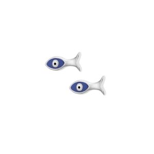 Σκουλαρίκια Senza ασήμι 925, μπλε ψαράκι με μάτι και σμάλτο