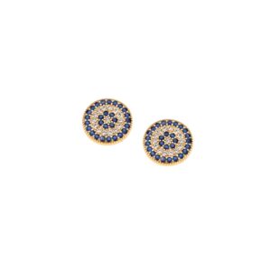 Σκουλαρίκια Senza επιχρυσωμένο ασήμι 925, μάτι στόχος με λευκά και μπλε ζιργκόν