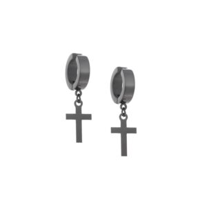 Σκουλαρίκια Γυναικεία SENZA κρίκος με κρεμαστό σταυρό (για μη τρυπημένα αυτιά) από Ατσάλι