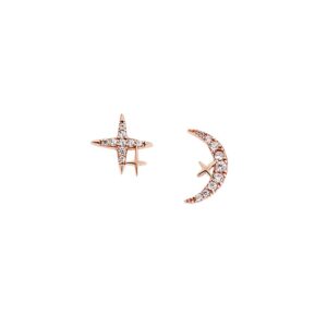 Σκουλαρίκια Γυναικεία SENZA ροζ επιχρυσωμένο ασήμι 925, φεγγάρι με αστεράκι και λευκά ζιργκόν