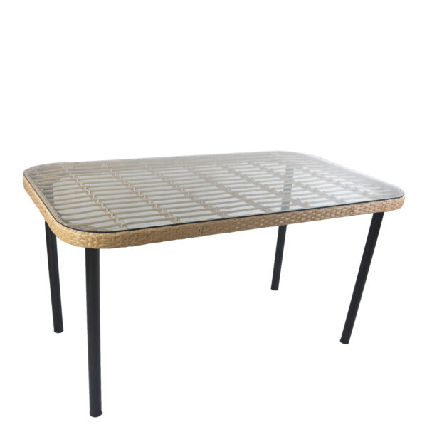 Τραπέζι Κήπου ArteLibre AMPLAS Φυσικό/Μαύρο Μέταλλο/Rattan/Γυαλί 140x80x73cm