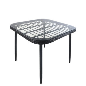 Τραπέζι Κήπου ArteLibre ANTIUS Μαύρο Μέταλλο/Rattan/Γυαλί 80x80x73cm