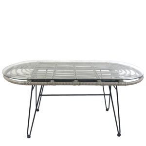 Τραπέζι Κήπου ArteLibre ARRIUS Γκρι/Μαύρο Μέταλλο/Rattan/Γυαλί 100x45x46cm