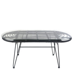 Τραπέζι Κήπου ArteLibre ARRIUS Μαύρο Μέταλλο/Rattan/Γυαλί 100x45x46cm