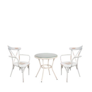 Σετ Τραπεζαρία Κήπου ArteLibre BURUNDI Λευκό Αλουμίνιο/Γυαλί Με 2 Καρέκλες 14990217