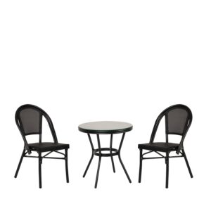 Σετ Τραπεζαρία Κήπου ArteLibre BURUNDI Μαύρο Αλουμίνιο/Γυαλί Με 2 Καρέκλες 14990235