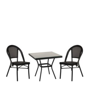 Σετ Τραπεζαρία Κήπου ArteLibre ANGOLA Μαύρο Αλουμίνιο/Γυαλί Με 2 Καρέκλες 14990236