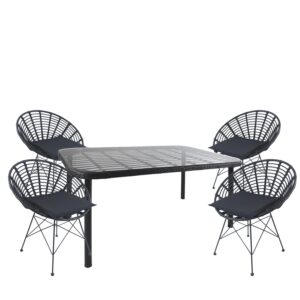 Σετ Τραπεζαρία Κήπου ArteLibre AMPIUS Μαύρο Μέταλλο/Rattan/Γυαλί Με 4 Καρέκλες 14990385
