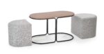 PAMPA, coffee table with pouffes, top: walnut, legs: black, pouffe: grey DIOMMI V-CH-PAMPA-LAW